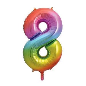 Rainbow Number 8 Shaped Foil Balloon 34&quot;, Birthday Party Supplies