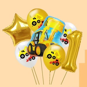 Loader Tractor 1st Birthday Balloon Bouquet, Set of 7 Balloons, Construction Theme Birthday Party, Tractor Party