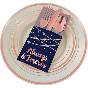 Navy Bride Cutlery Holders 12ct, 3 3/4in x 7 1/2in, Always and Forever
