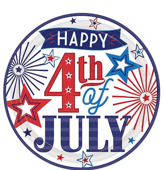 Patriotic Red White & Blue Happy 4th of July Dinner Plates
