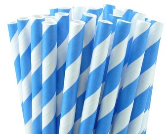 Blue Striped Paper Straws, Pack of 25, Boy Baby Shower, Birthday Party, First Birthday Party