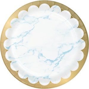 CLOSEOUT!! 50% OFF Blue Marble Dinner Plate 9”, Wedding Plates, Baby Shower, 8 Per Package