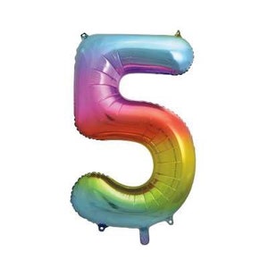 Rainbow Number 5 Shaped Foil Balloon 34&quot;, Birthday Party Supplies