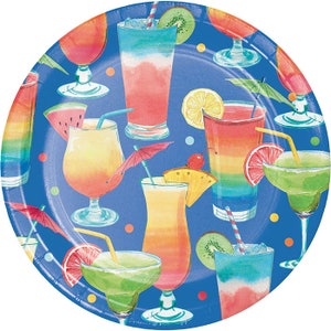 Summer Cocktails Dessert Plates, Set of 8, Pool Party Plates, Summer Party Plates