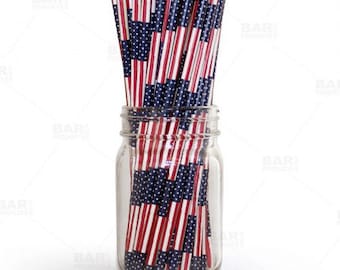 Stars and Stripes Red, White, and Blue Flag Paper Straws, Set of 12 or 25, Patriotic Party, 4th of July