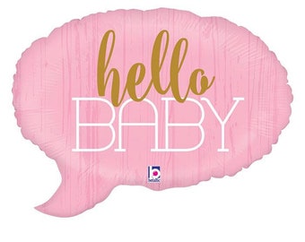 Hello Baby 24” Pink Speech Bubble Balloon, Gender Reveal, Girl Baby Shower