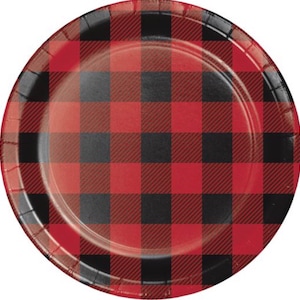 Buffalo Plaid Dessert Plates, Lumberjack Party, Set of 8 Plates