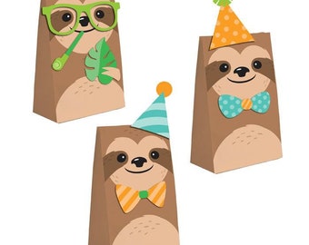 Sloth Party Treat Bags, Set of 8, Sloth Birthday, Sloth Party Favor