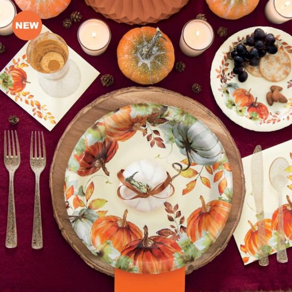 Watercolor Pumpkin Fall 9 Dinner Plates Harvest Plates Fall Party Autumn Plates Thanksgiving Table Set of 8 Plates Etsy