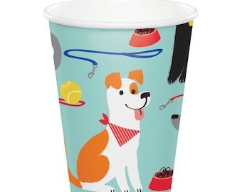 Dog Party Cups, Dog Party, Puppy Party, Set of 8 Cups