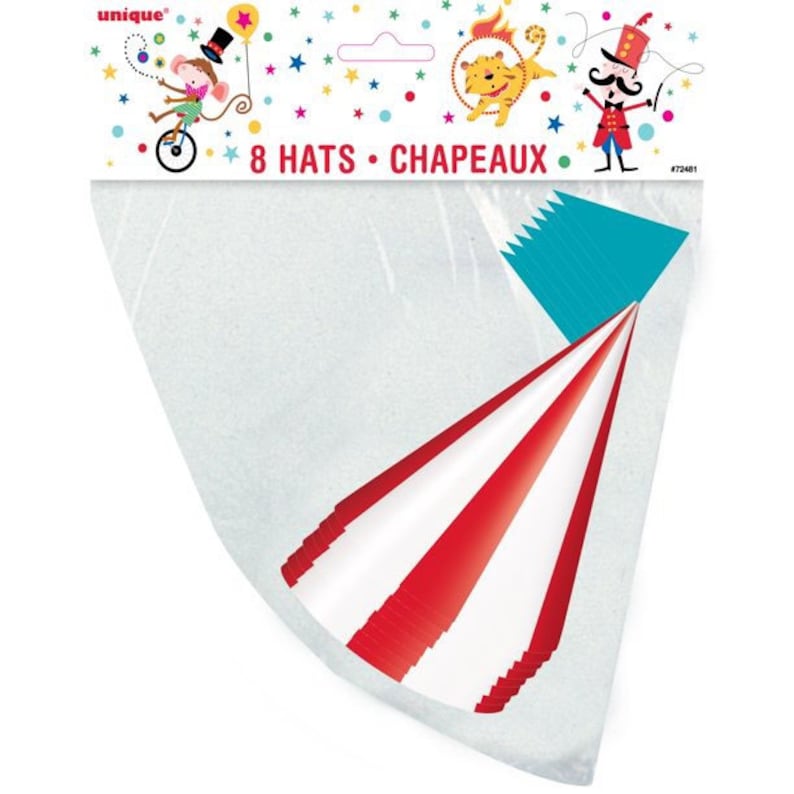 Circus Carnival Party Hats, Set of 8, Circus Themed Birthday image 2