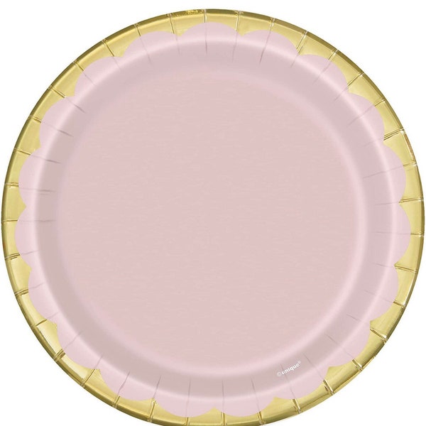 Pastel Pink and Gold Scallop Paper Dessert Plates, Gender Reveal Party, Princess Party, Set of 8 - 7" plates