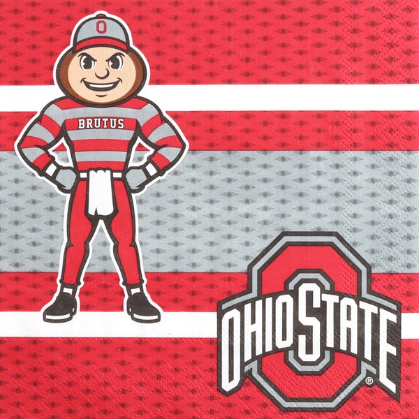 Ohio State Buckeyes Luncheon Napkins, Brutus Napkins, Set of 16, Football Party, Football Themed Party, Sports Party