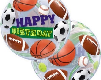 22” Birthday Sports Balls Bubble Balloon, 22” Happy Birthday Sports Fan