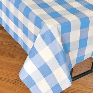Pastel Blue and White Buffalo Plaid Table Cover 54 x 108 inches, Boy Birthday, Gender Reveal Tablecover, Boy Baby ShowerTablecloth