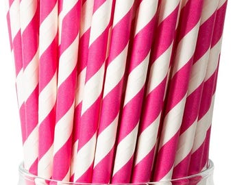 Hot Pink Striped Paper Straws, Pack of 25, Princess Birthday Party, First Birthday Party, Bridal Shower Decor