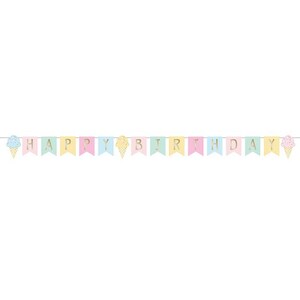 Pastel Ice Cream Cone Happy Birthday Banner, Over 8 feet long, Ice Cream Party, Ice Cream Birthday