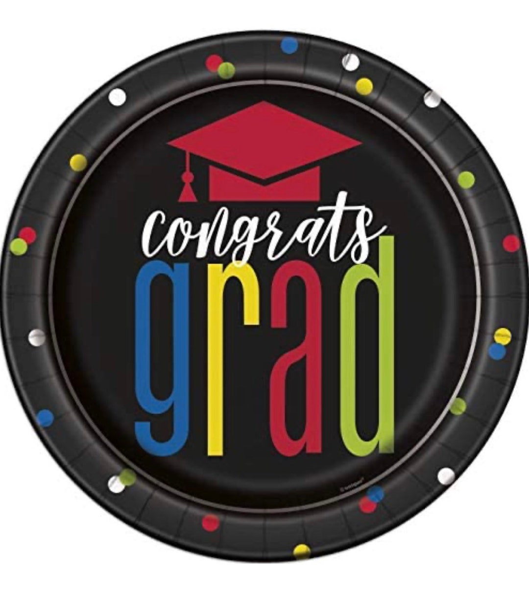 Grad Plate Colorful Cap Grad Round Dinner Party Plates, 8 per Package, Graduation ...