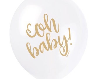 Oh Baby! 12" Latex Balloons, Set of 8, Gender Reveal Party, Baby Shower