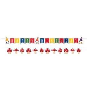 Party Gnomes Happy Birthday Banner, 5”x97”,  2 Count, Party Gnomes Photo Booth Props , Party Gnomes Birthday
