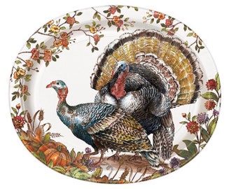 Plaid Turkey 12” Oval Dinner Plates, Harvest Plates, Fall Party, Autumn Plates, Thanksgiving Table, Set of 8 plates