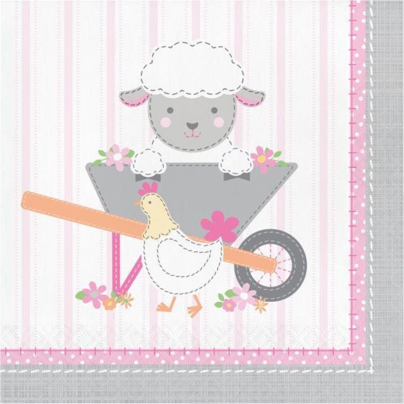 Set of 16 Pink Farmhouse Party Farm Party Luncheon Napkins Barnyard Party