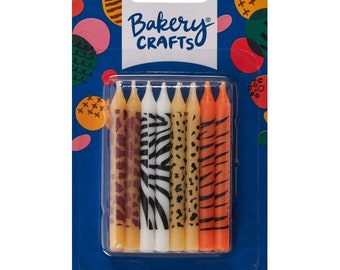 Animal Print Party Candles, Set of 24, Assorted Prints, Jungle Party, Zoo Birthday