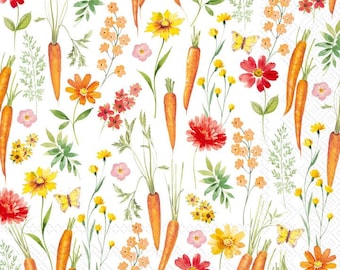 Garden Whimsy Carrot Beverage Napkins, Easter Napkins, Set of 20