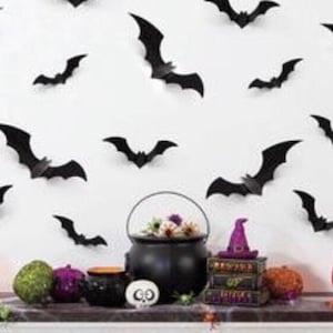 Bats Paper Cutouts, Set of 50, Various sizes, Black Bats Halloween Decor