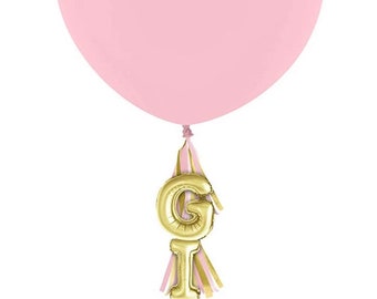 Girl Baby Shower Pink Balloon with Tassel, 1 Per Package, Baby Shower, 36” Latex 20” Girl Balloon