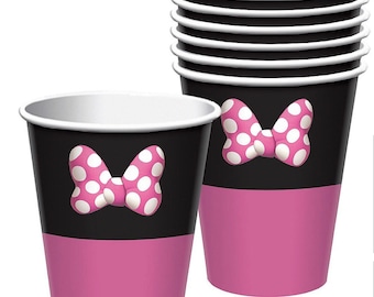 Minnie Mouse 9 oz Cups, Set of 8, Minnie Mouse Birthday, Minnie Mouse Baby Shower