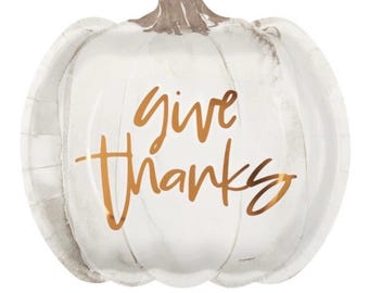 Give Thanks 9” Pumpkin Shaped Dinner Plates, Thanksgiving Table, Set of 8 plates