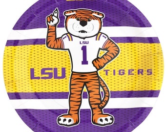 LSU Paper Dinner Plates, Set of 8, LSU Football Party, Louisiana State University, Mike the Tiger