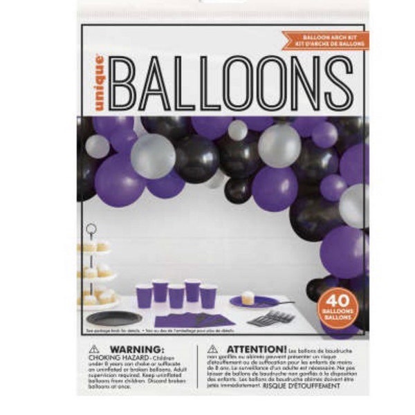 Black, Purple, and Silver Balloon Arch Kit, Halloween Balloon Arch Kit, 40 piece set, Halloween Party Decor