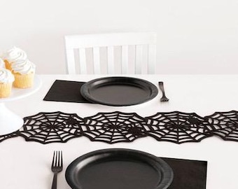 Black Felt Spider Web Table Runner - Over 2.5 feet long, Spider Birthday Party