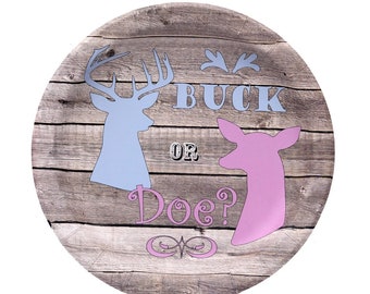 Buck or Doe Barnwood Gender Reveal Dinner Plates, Boy or Girl, Set of 8 Plates