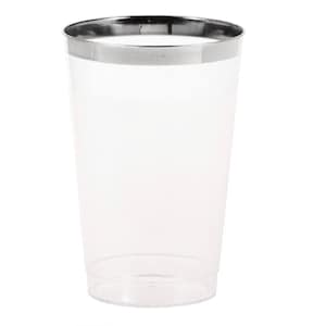 Clear Plastic 12 oz. Glasses with Silver Rim, Set of 8