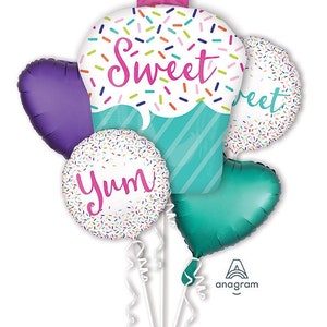 Sweet Treats Cupcake Balloon Bouquet, Set of 5, Birthday Party, Sweet Birthday, Cupcake Balloon