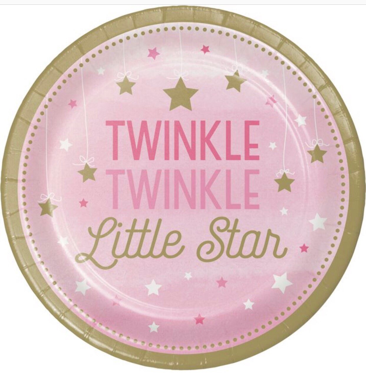 7 Twinkle Twinkle Little Star Round Dessert Plates Baby Shower Moon and Star Party Twinkle Twinkle Birthday Party Pink and
