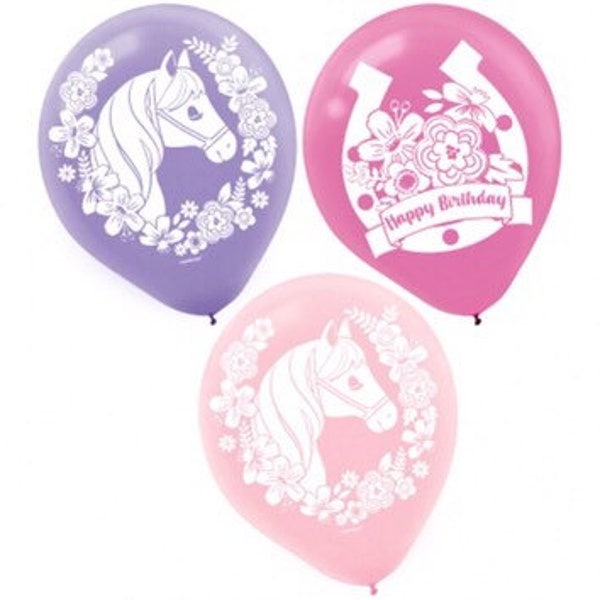 Saddle Up Horse 12” Latex Balloons, Set of 6, Cowgirl Birthday Party, Farm Animal Party