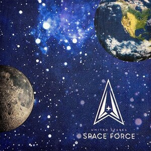 May include: A celestial-themed image featuring a starry night sky, planets, and the United States Space Force logo. The logo is a white triangle with a star, and the text "UNITED STATES SPACE FORCE" is below it. The planets are Earth and the Moon.