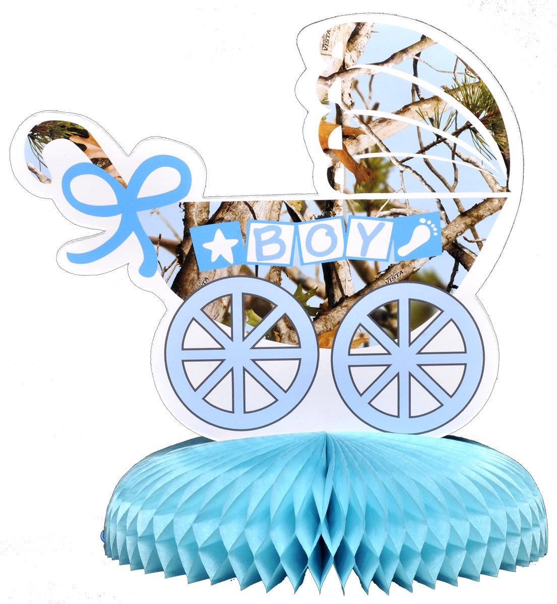 Blue Camo Baby Stroller Centerpiece, Buck or Doe Gender Reveal