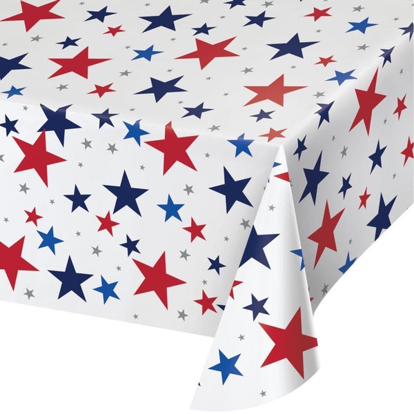 Patriotic Stars Paper Tablecover, 54”x 102”, Patriotic Party, 4th of July Table Decor