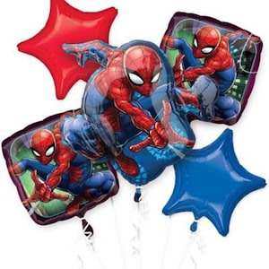 Webbed Wonder Spider-Man Balloon Bouquet, Set of 5, Super Hero Party, Spider-Man Party, Spider-Man Birthday Party
