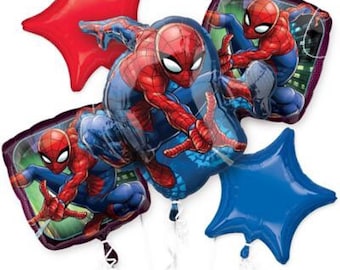 Webbed Wonder Spider-Man Balloon Bouquet, Set of 5, Super Hero Party, Spider-Man Party, Spider-Man Birthday Party