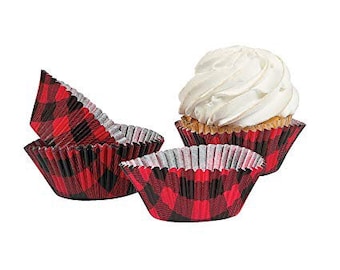 Buffalo Plaid Cupcake Liners, Lumberjack Party, Set of 100
