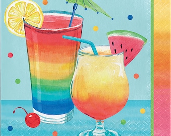 Summer Cocktails Luncheon Napkins, Set of 16, Pool Party Napkins, Summer Party Napkins