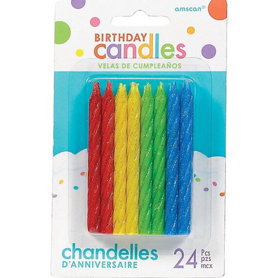 Glitter Multicolor Spiral Birthday Candles 24ct3 1/4in Wax Candles