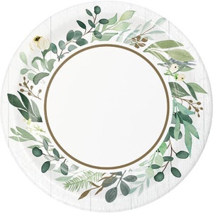 Eucalyptus Greens Dessert Plates, Set of 8, Bridal Shower, Wedding Plates