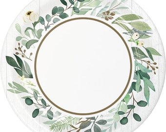 Eucalyptus Greens Dessert Plates, Set of 8, Bridal Shower, Wedding Plates